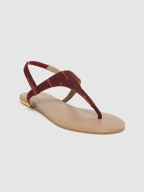 

Taavi Women Maroon Woven Design T-Strap Flats