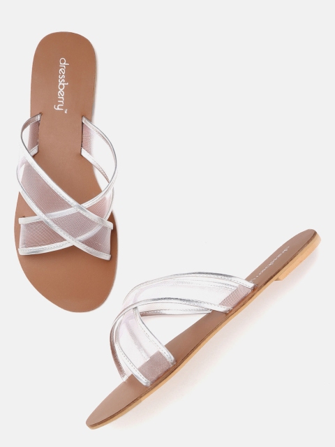 

DressBerry Women Silver-Toned Solid Open Toe Flats