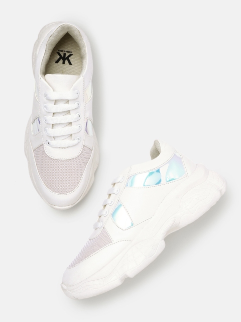 

Kook N Keech Women White Solid Sneakers with Iridescent Effect Detail