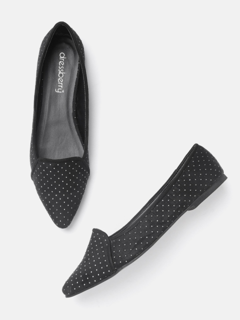 

DressBerry Women Black & Silver-Toned Embellished Ballerinas