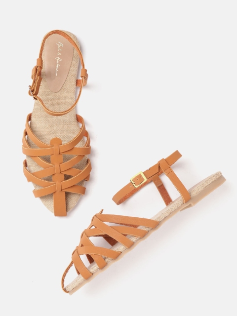 

Mast & Harbour Women Tan Brown Solid Criss-Cross Flats