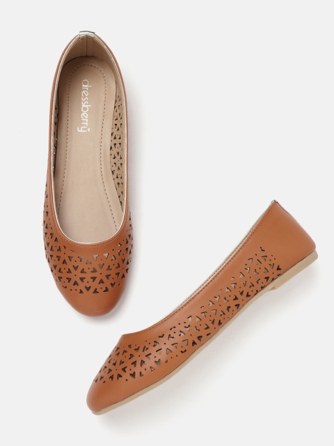 

DressBerry Women Tan Laser Cuts Ballerinas