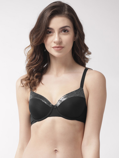 

Marks & Spencer Black & Silver Solid Underwired Lightly Padded T-shirt Bra T332252S