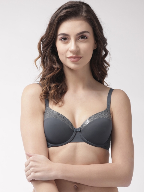 

Marks & Spencer Charcoal Grey & Silver Solid Underwired Lightly Padded T-shirt Bra