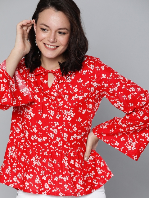 

HERE&NOW Women Red & White Ditsy Floral Printed A-Line Top