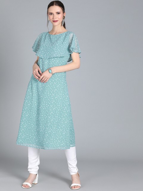 

Bollywood Vogue Women Blue & White Printed Made to Measure Kurta with Churidar