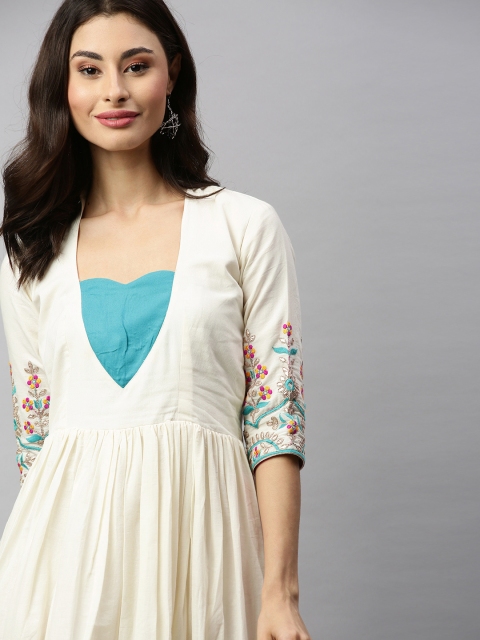 

Bollywood Vogue Women Off-White Made to Measure Solid Maxi Dress with Embroidery
