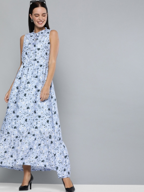 

HERE&NOW Women Blue Printed Fit and Flare Dress