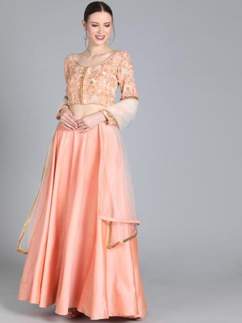 Peach-Coloured Embroidered Made to Measure Lehenga & Blouse with Dupatta