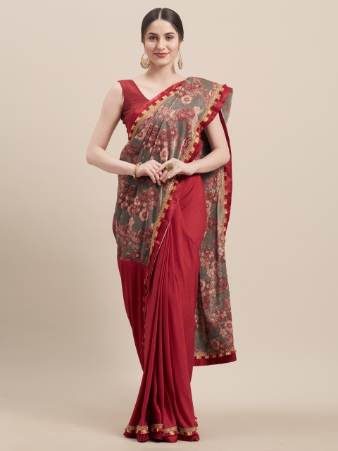 

Tikhi Imli Red & Olive Green Poly Crepe Printed Saree