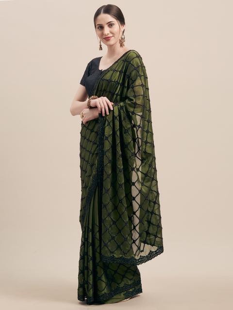 

Tikhi Imli Green Embroidered Satin Saree