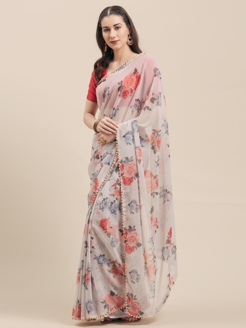 

Tikhi Imli Off-White & Blue Poly Georgette Printed Saree