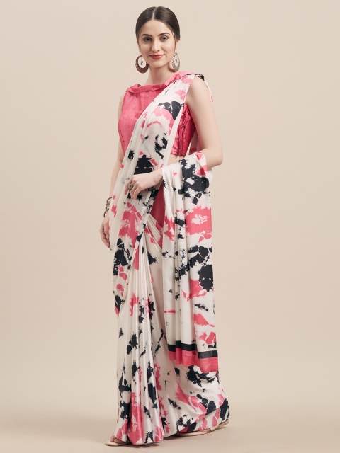 

Tikhi Imli White & Pink Satin Printed Saree