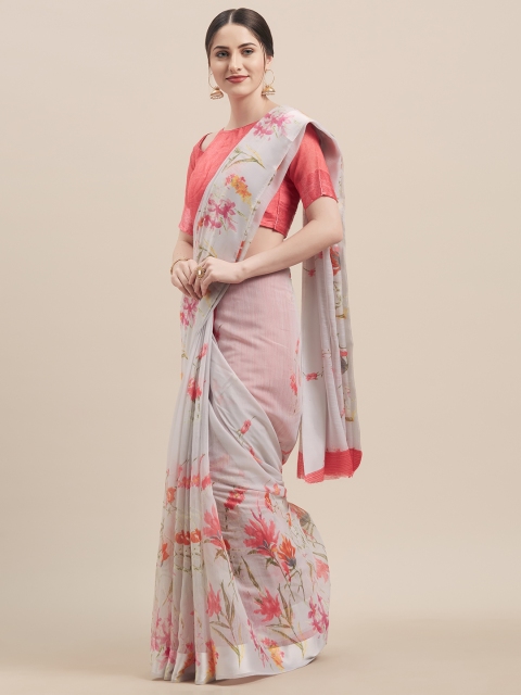 

Tikhi Imli Grey & Pink Poly Silk Printed Saree