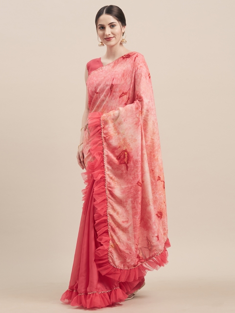 

Tikhi Imli Pink Printed Satin Saree