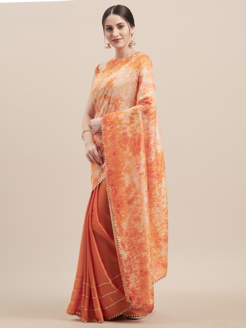 

Tikhi Imli Orange Printed Satin Half & Half Saree