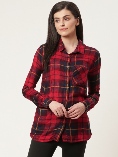 

Molly & Michel Women Red & Navy Blue Checked Longline Shirt