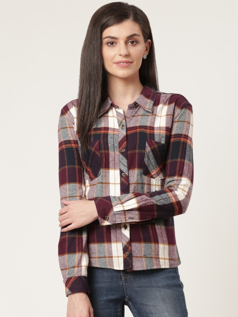 

Molly & Michel Women Maroon & Off-White Checked Flannel Shirt