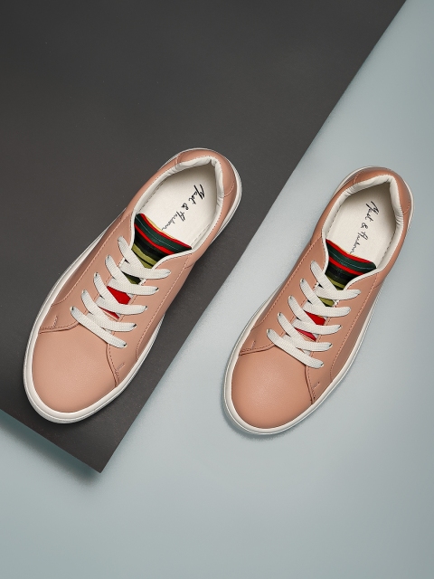 

Mast & Harbour Women Peach-Coloured Solid Sneakers with Rainbow Detail