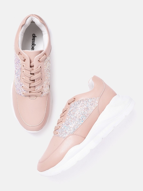 

DressBerry Women Peach-Coloured Glitter Sneakers