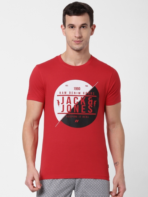 

Jack & Jones Men Red Printed Round Neck Lounge T-shirt