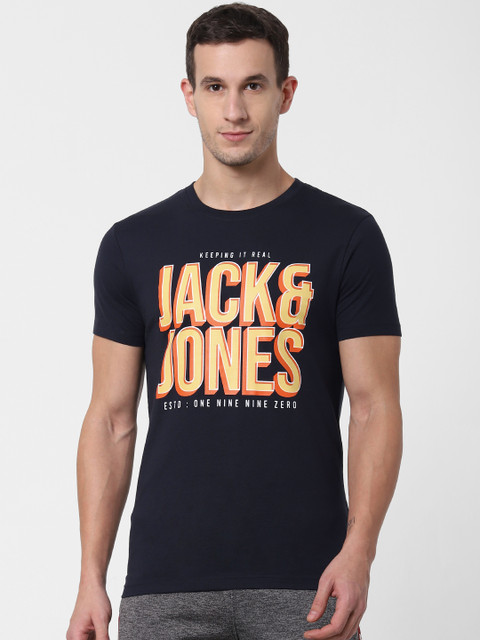 

Jack & Jones Men Navy Blue Printed Round Neck Lounge T-shirt