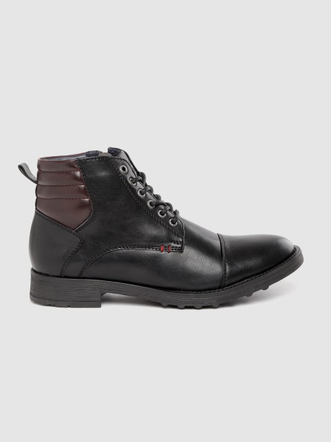 

Roadster Men Black Solid Mid-Top Flat Boots