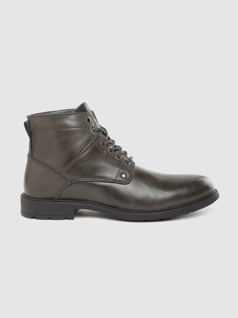 

Roadster Men Charcoal Grey with a Tinge of Olive Green Solid Mid-Top Flat Boots