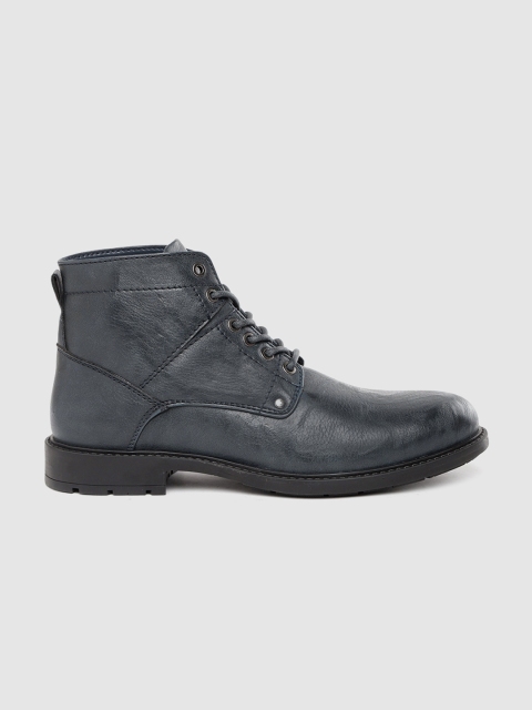 

Roadster Men Navy Blue Solid Mid-Top Flat Boots