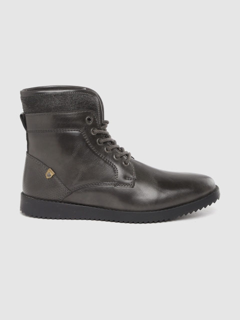 

Roadster Men Charcoal Grey with a Tinge of Olive Green Solid Mid-Top Flat Boots