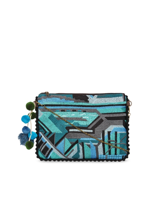

Anekaant Blue & Grey Self Design Sling Bag