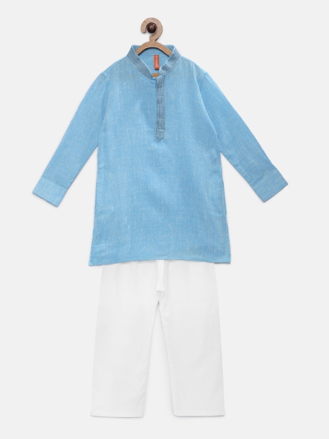

Ethnicity Boys Blue & White Solid Kurta with Pyjamas