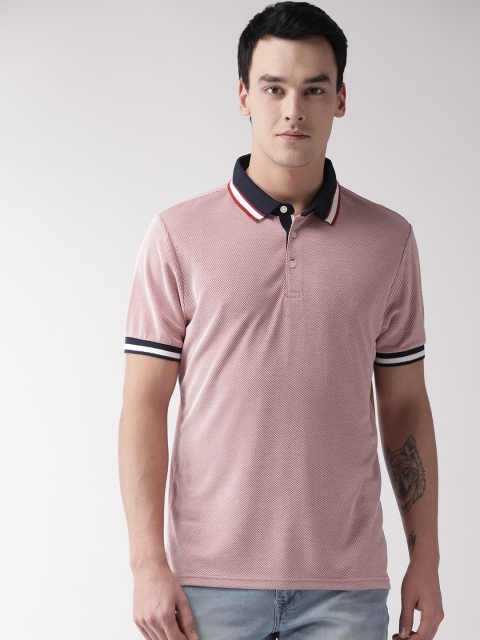 

Marks & Spencer Men Red & White Striped Polo Collar T-shirt