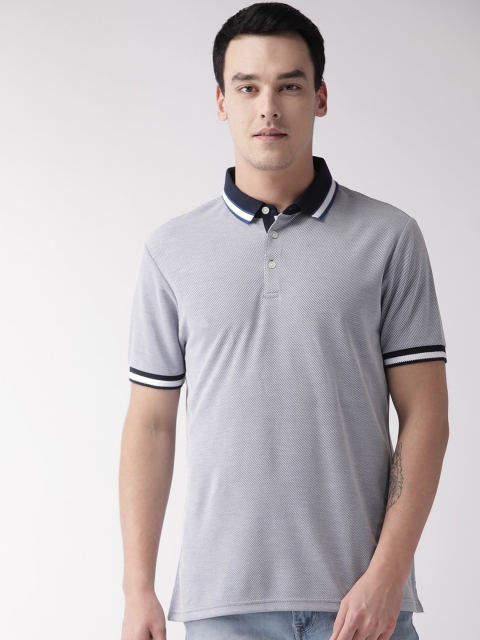 

Marks & Spencer Men Navy Blue & White Striped Polo Collar T-shirt