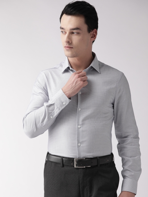 

Marks & Spencer Men White & Blue Slim Fit Self Design Formal Shirt