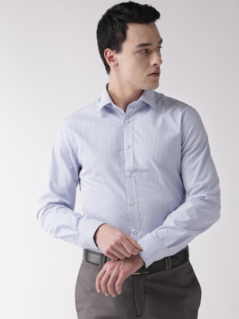 

Marks & Spencer Men White & Blue Tailored Fit Striped Formal Shirt