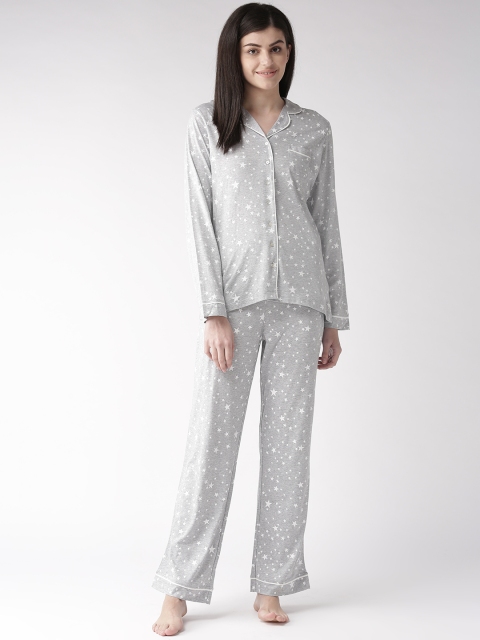 

Marks & Spencer Women Grey Melange & White Printed Night suit