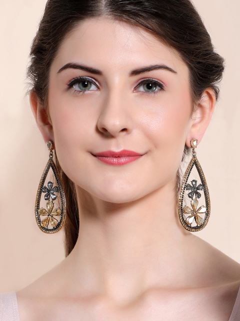 

Rubans Gold-Toned & Black Floral Handcrafted Drop Earrings