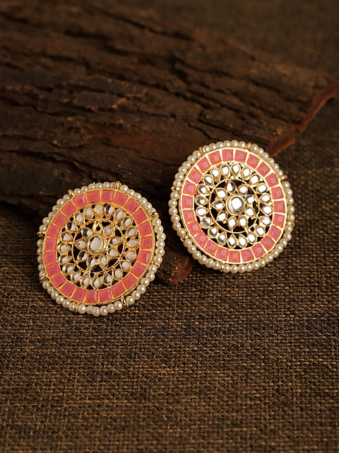

Fabstreet Pink Gold-Plated Kundan Stone Studded Circular Studs