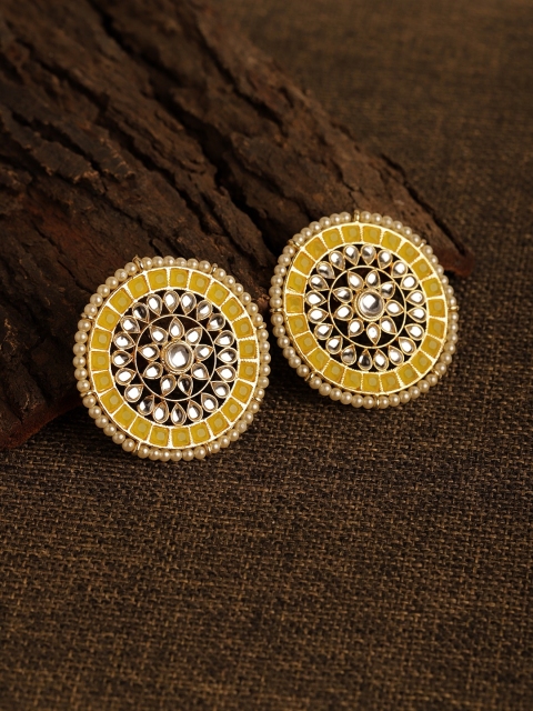 

Fabstreet Gold-Plated & Yellow Kundan Stone Studded Circular Studs