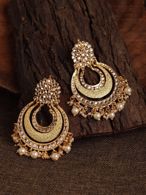 

Fabstreet Gold-Plated Classic Kundan Studded Drop Earrings