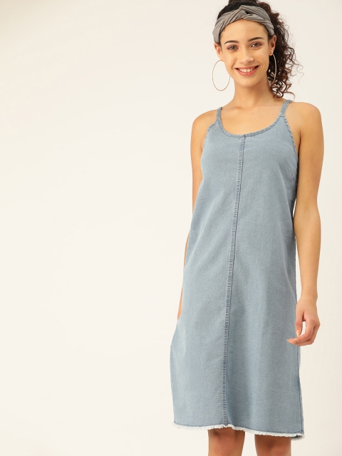 

DressBerry Women Blue Denim Solid A-Line Dress