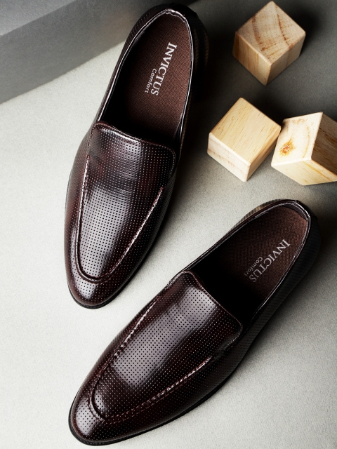 

INVICTUS Men Coffee Brown Perforated Formal Slip-Ons