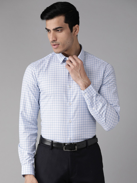 

Louis Philippe Sport Men White & Blue Super Slim Fit Knitted Checked Formal Shirt