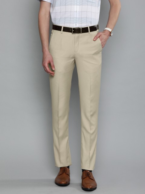 

Louis Philippe Men Beige Solid Slim Fit Formal Trousers