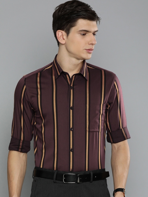 

Louis Philippe Men Maroon & Mustard Yellow Super Slim Fit Striped Formal Shirt