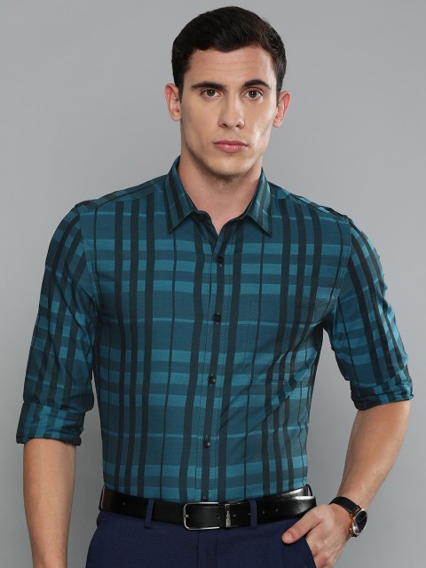 

Louis Philippe Men Blue Checked Super Slim Fit Formal Shirt