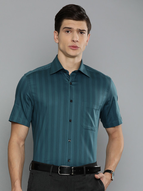 

Louis Philippe Men Teal Green & Black Classic Fit Self Design Formal Shirt