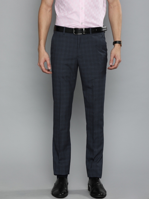 

Louis Philippe Men Navy Blue & Black Super Slim Fit Checked Formal Trousers