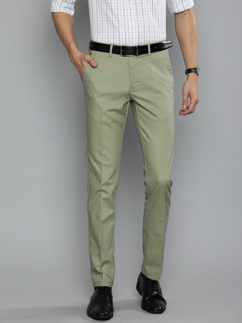 

Louis Philippe Men Olive Green Super Slim Fit Solid Formal Trousers